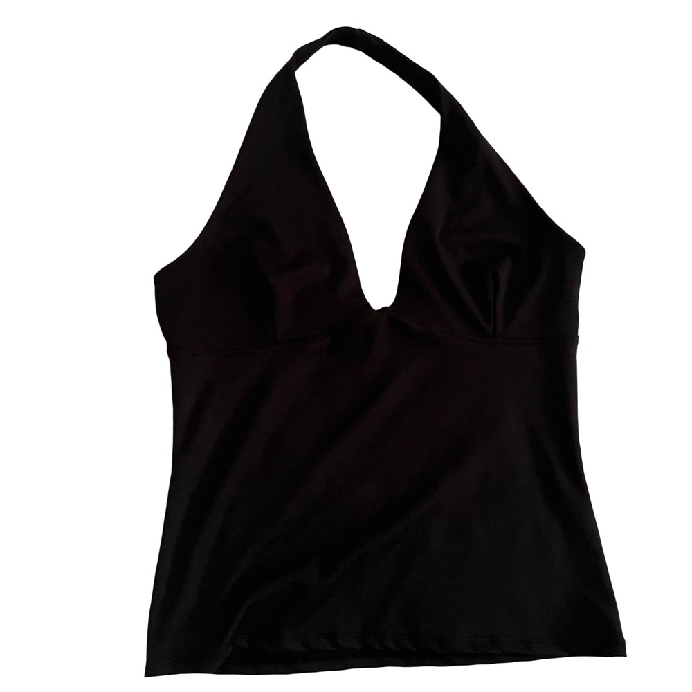Gaze Halter Top Womens L Large Black Excellent Deep V-Neck Stretch T59972 Chic